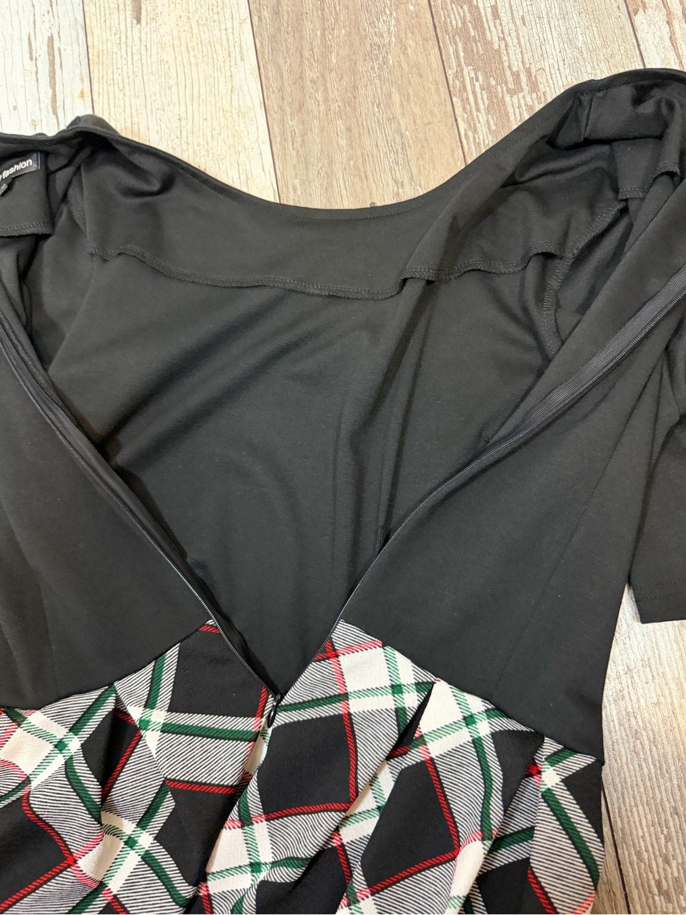 Oxiuly Fashion Retro Plaid Patchwork Midi Dress Black Red White Pleated Size L